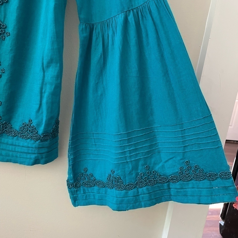 FREE PEOPLE Teal lLong Sleeve Boho Top Size Small - Picture 4 of 6
